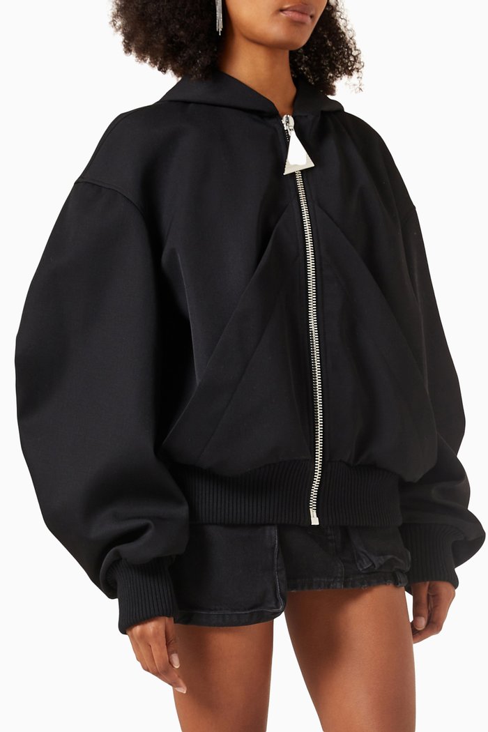 Hooded Bomber Jacket in Gabardine, Black