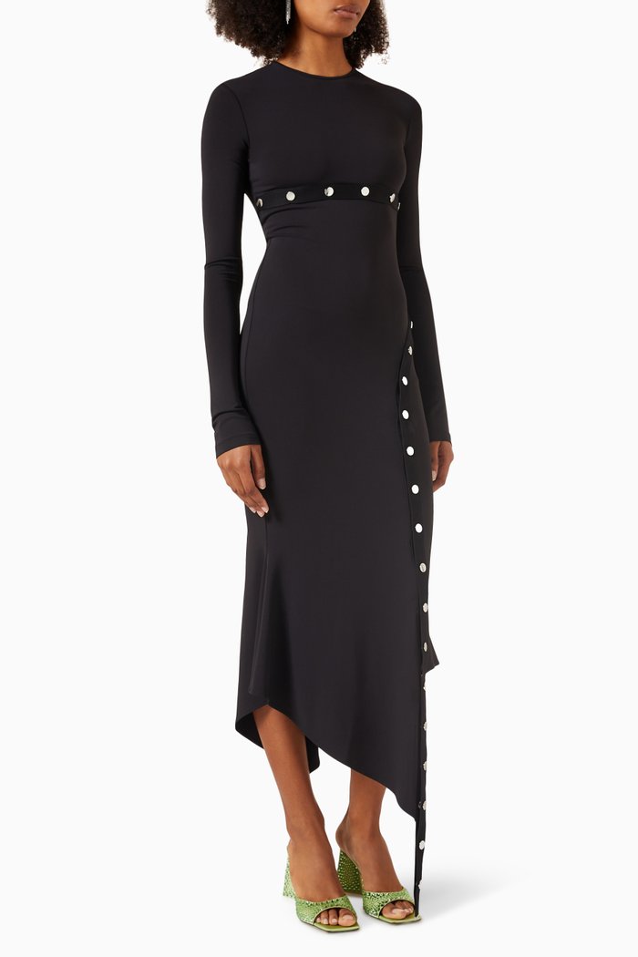 

Metal Button Midi Dress in Stretch-jersey, Black