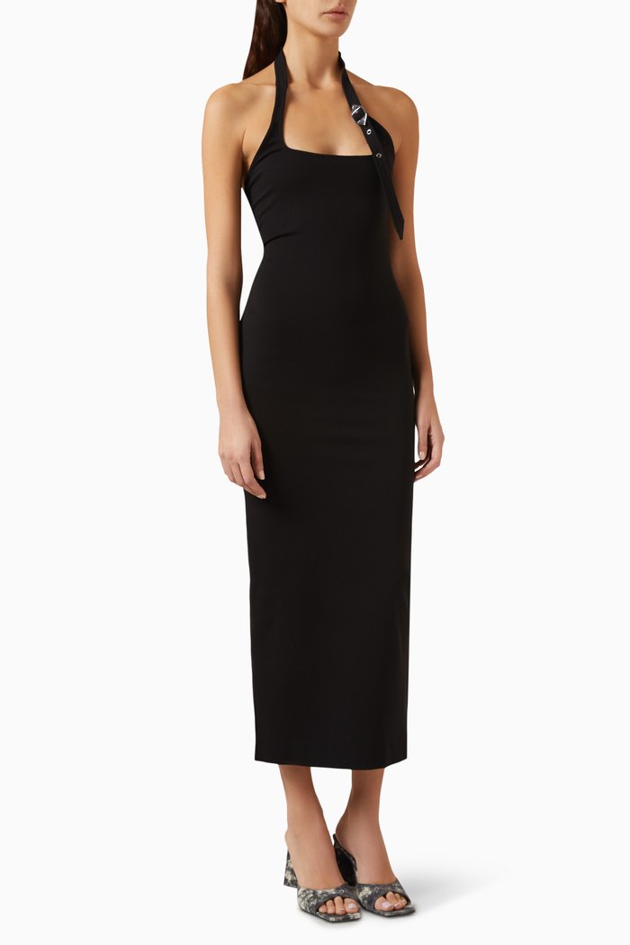 

Cross-neck Midi Dress in Techno-jersey, Neutral