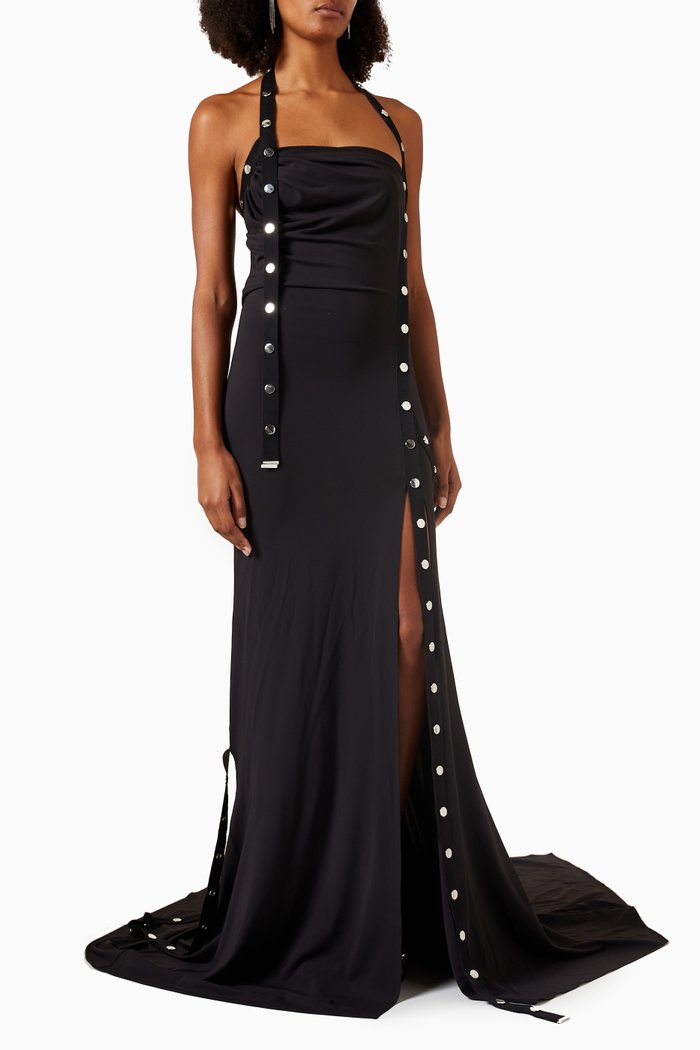 

Metal Button Maxi Dress in Stretch-jersey, Black