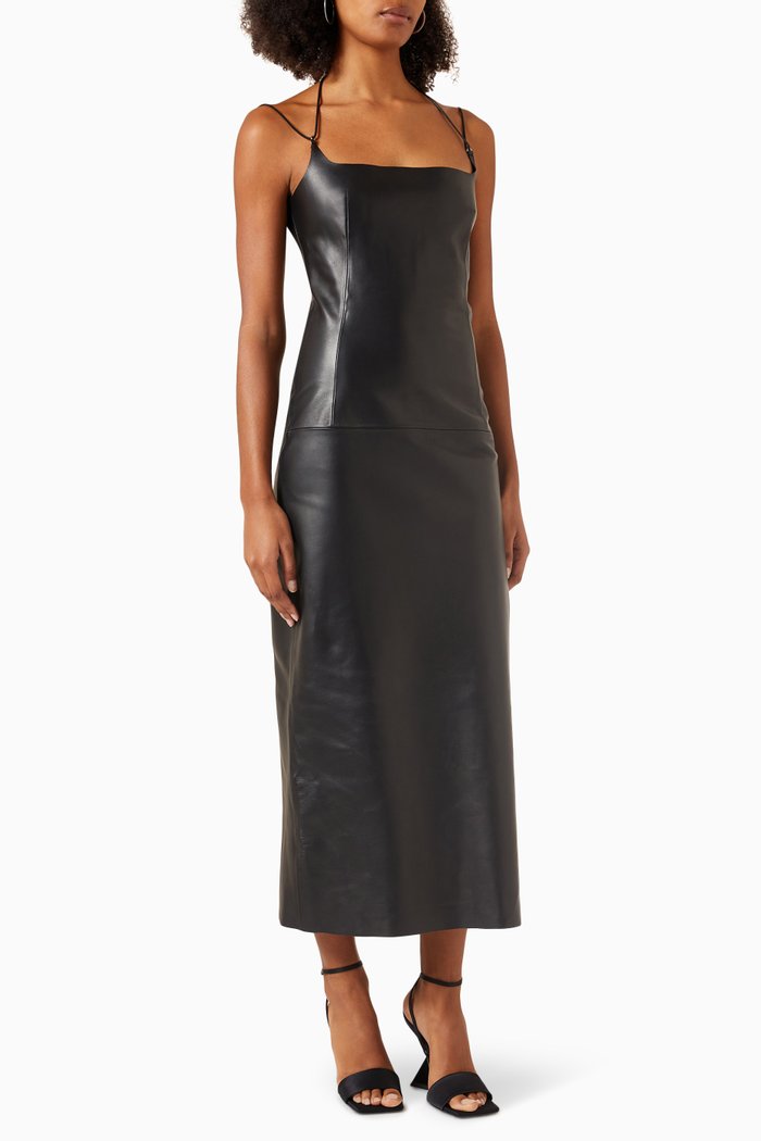 

Midi Cami Dress in Leather, Black