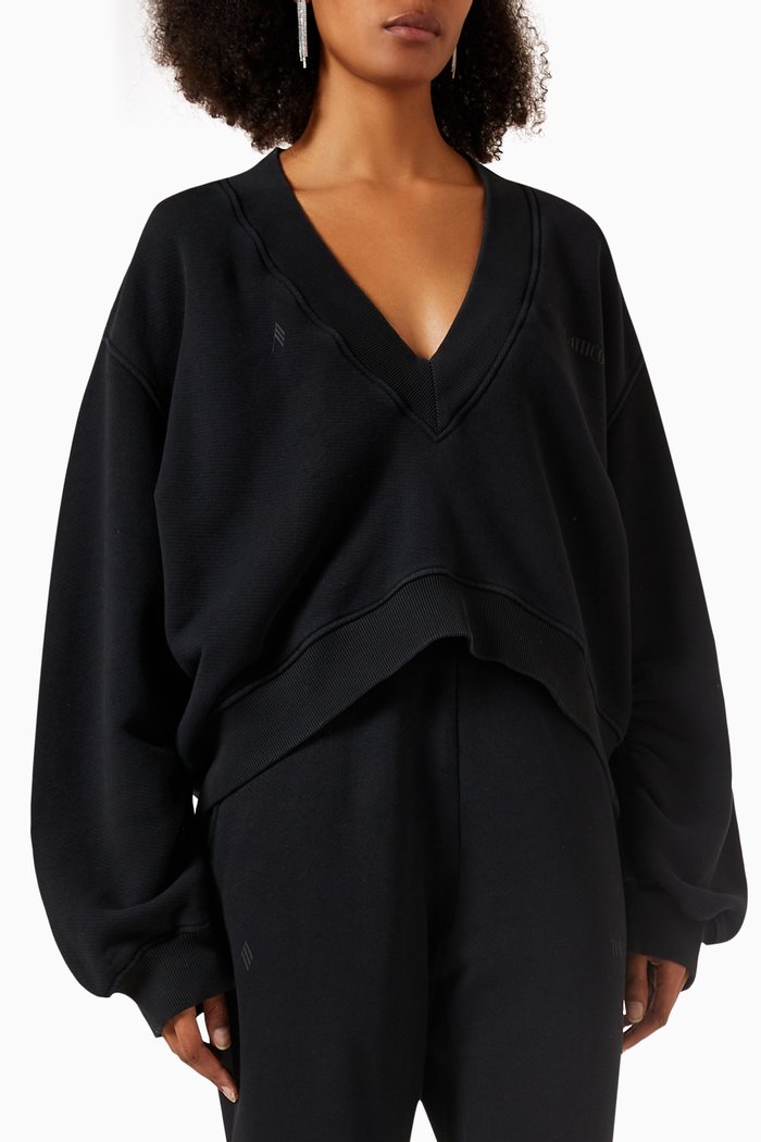 

Cropped Sweatshirt in Fleece, Black