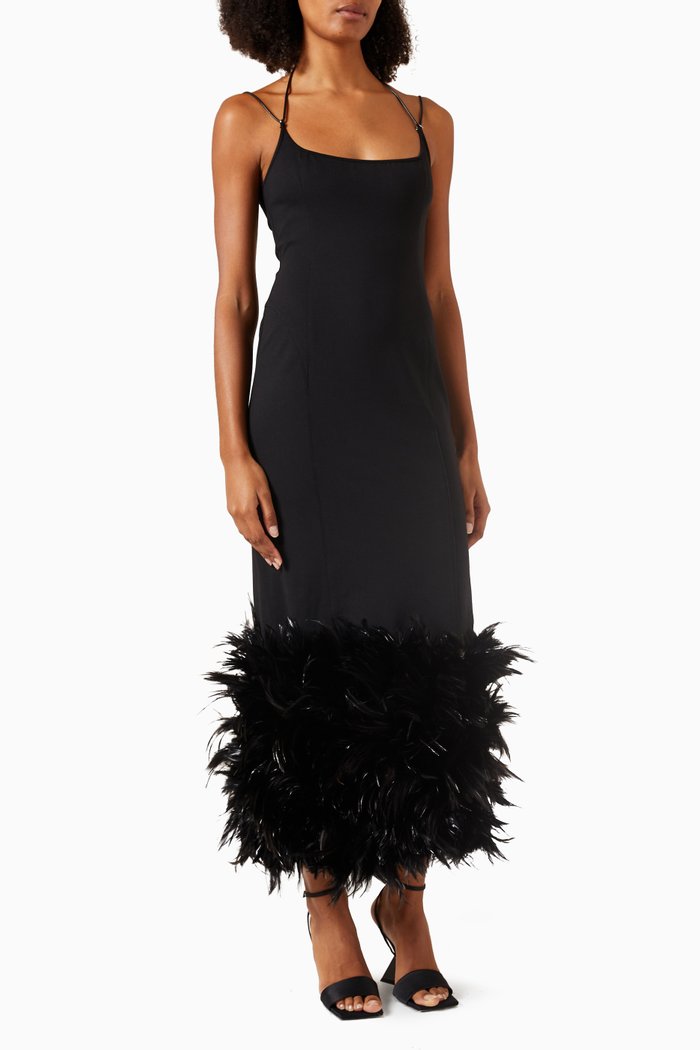 

Feather Midi Dress in Rayon-jersey, Black