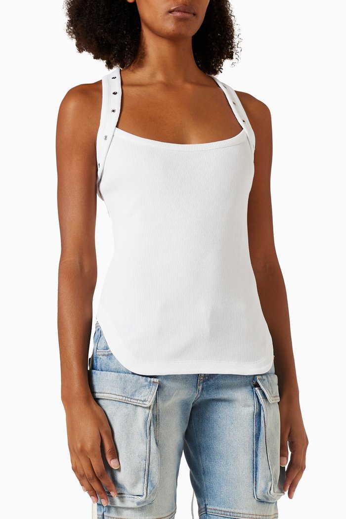 

Metal Eyelet Tank Top in Rib-knit, White