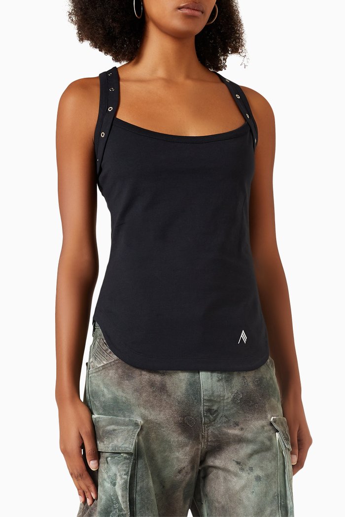 Metal Eyelet Tank Top in Rib-knit, Black