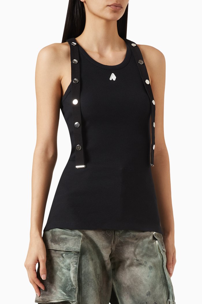 

Metal-button Tank Top in Rib-knit, Black