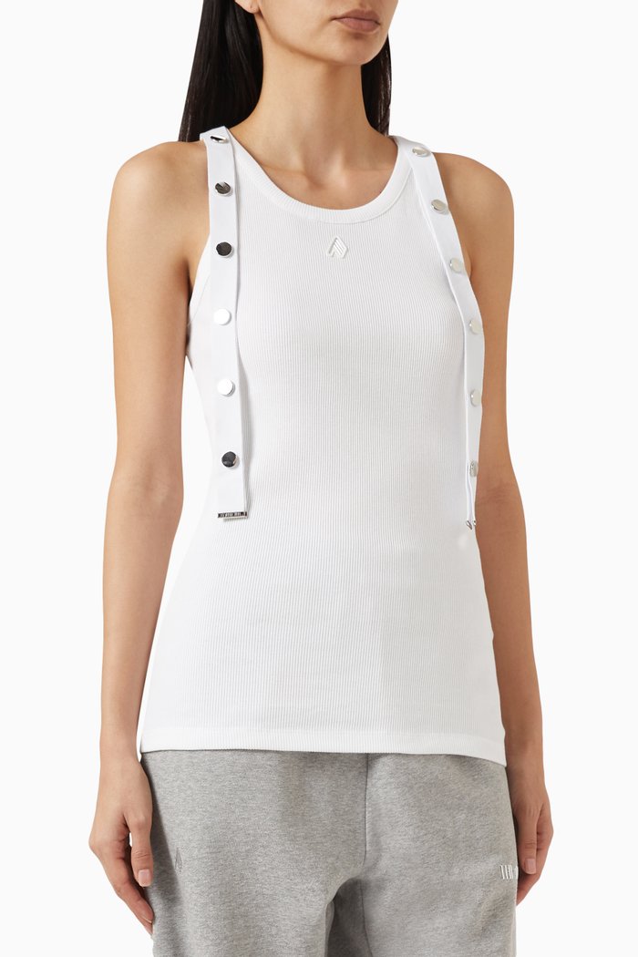 

Metal-button Tank Top in Rib-knit, White