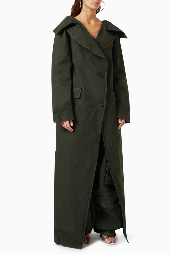 

Lapel-collar Long Coat in Cotton, Neutral