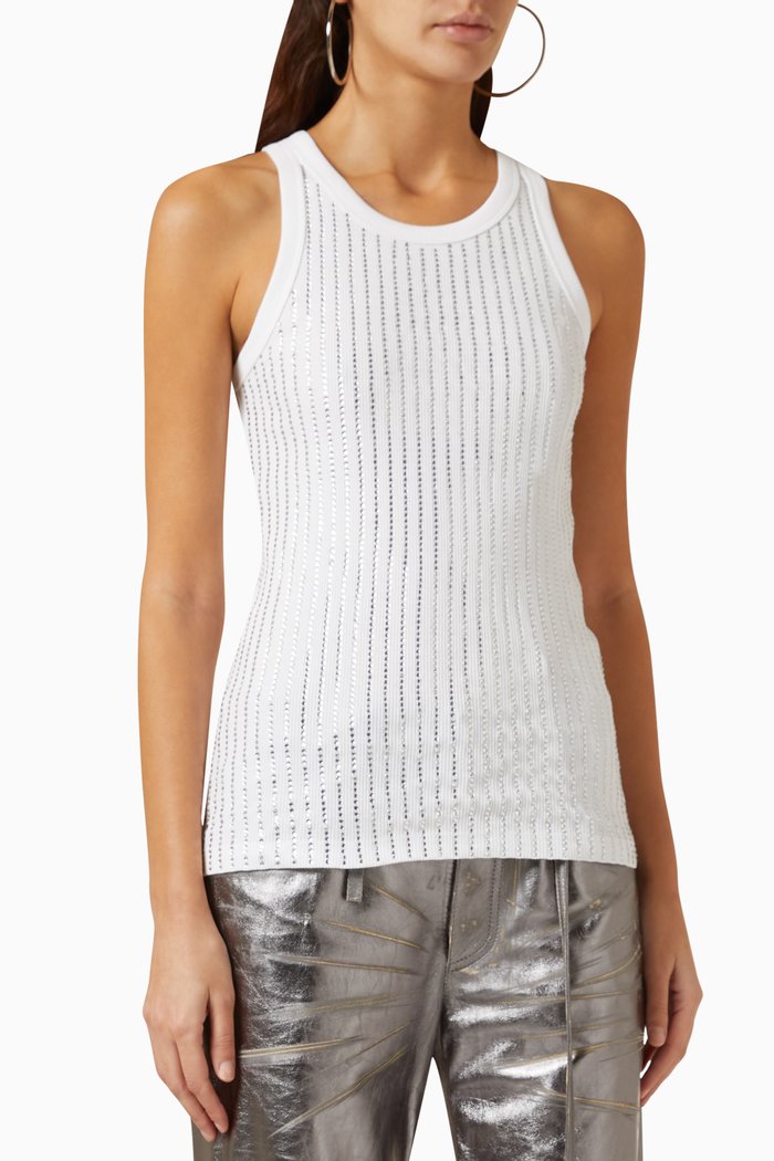 

Crystal-embellished Tank Top in Ribbed-jersey, White