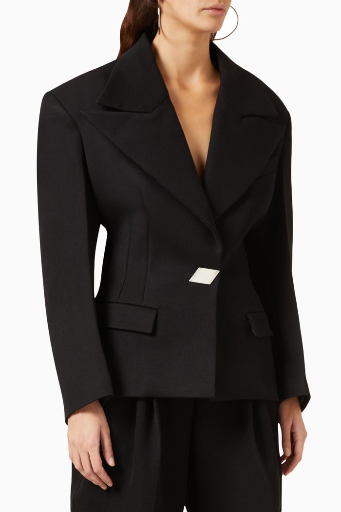 

Structured-shoulders Tailored Blazer in Wool-blend, Black