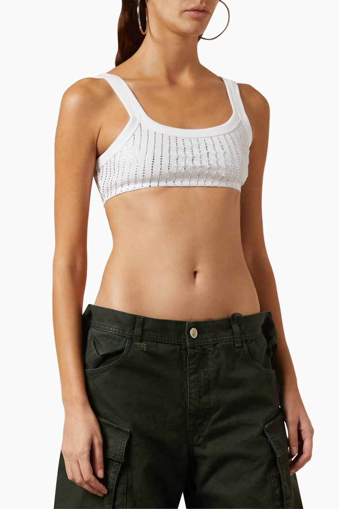 

Crystal-embellished Crop Top in Ribbed-jersey, White