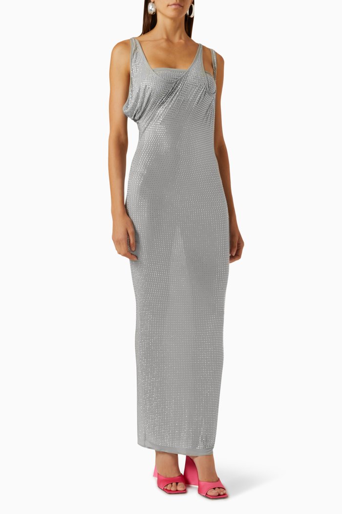 

Crystal-embellished Sheer Maxi Dress, Silver