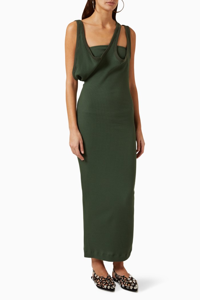 

Asymmetrical Midi Dress in Ribbed-jersey, Neutral