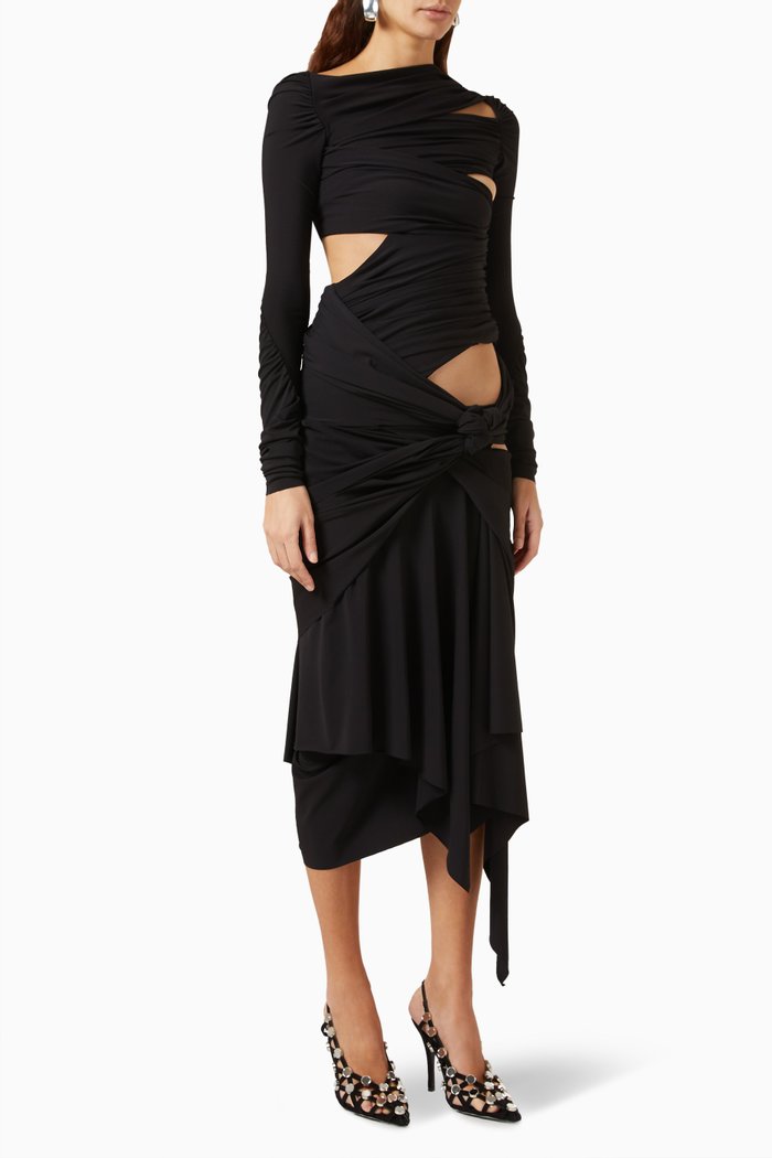 

Ruffled-trim Midi Dress in Stretch-jersey, Black