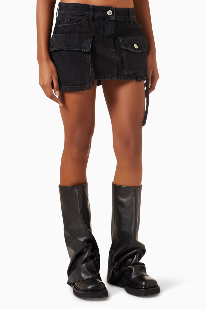 

Fay Cargo Mini Skirt in Denim, Black