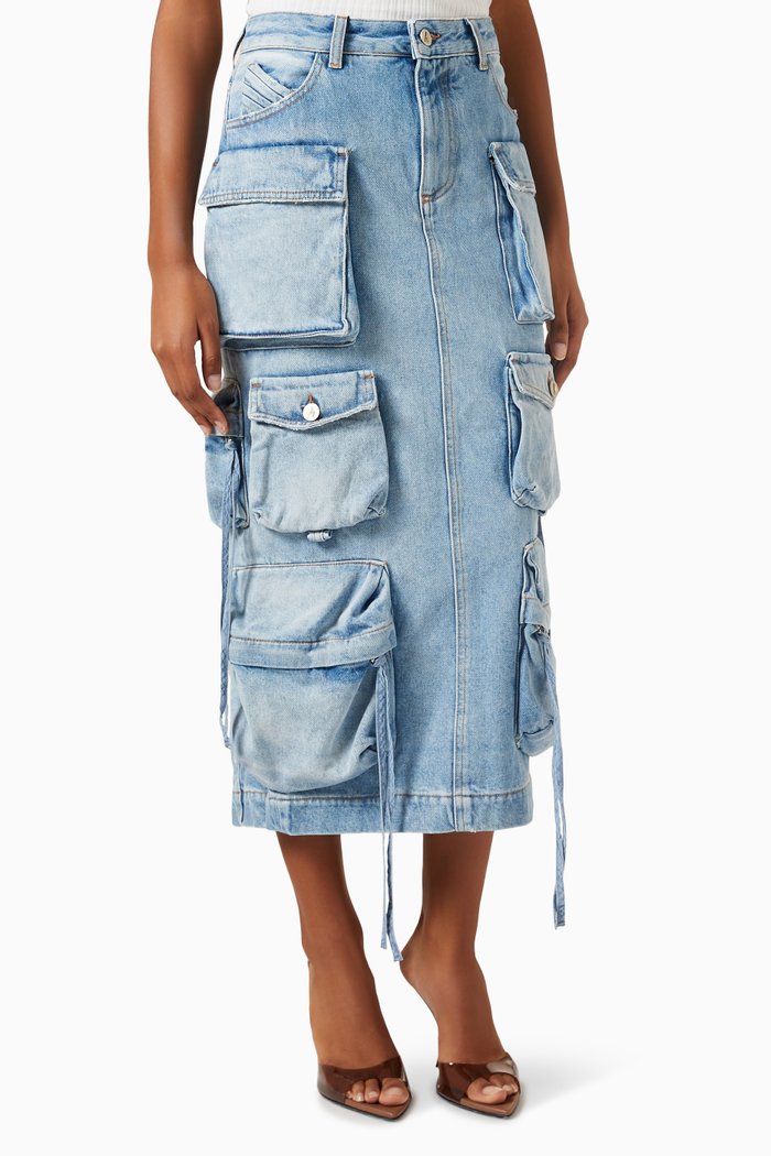 

Cargo Midi Skirt in Denim, Blue