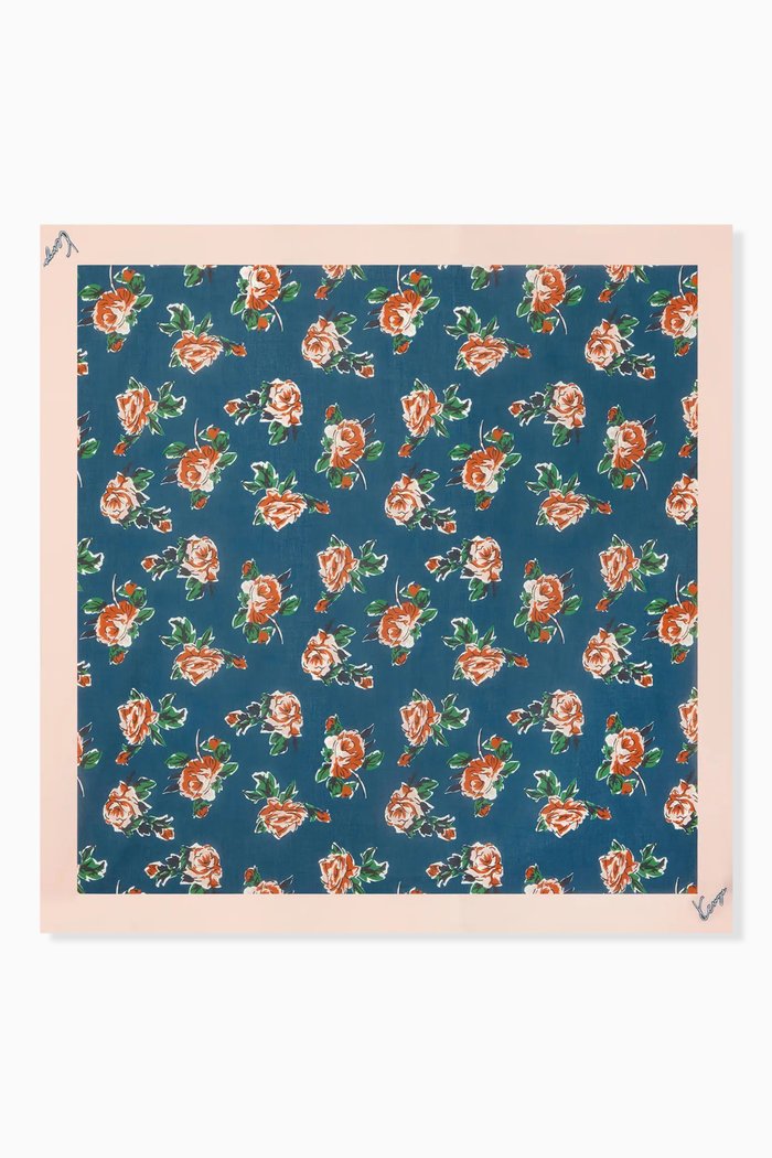 

Kenzo Roses Square Scarf in Cotton, Blue