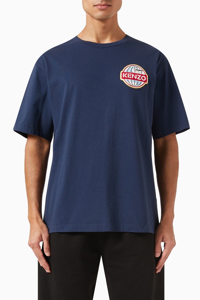 

Globe Oversized T-shirt in Cotton-jersey, Blue