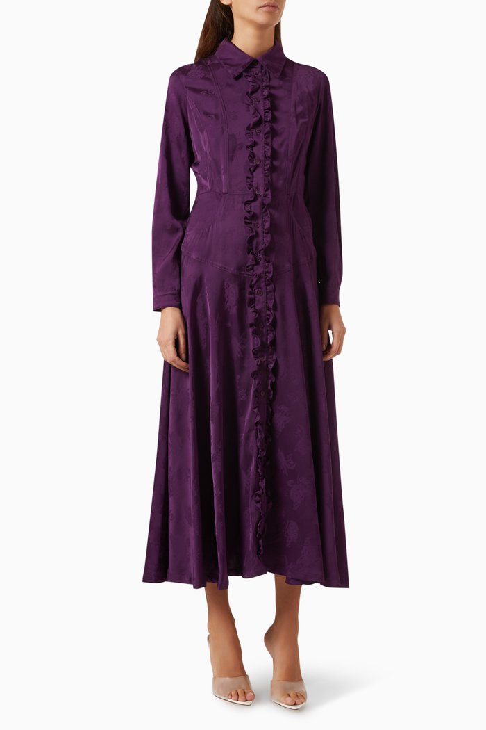 

Jacquard Roses Midi Dress in Viscose, Purple