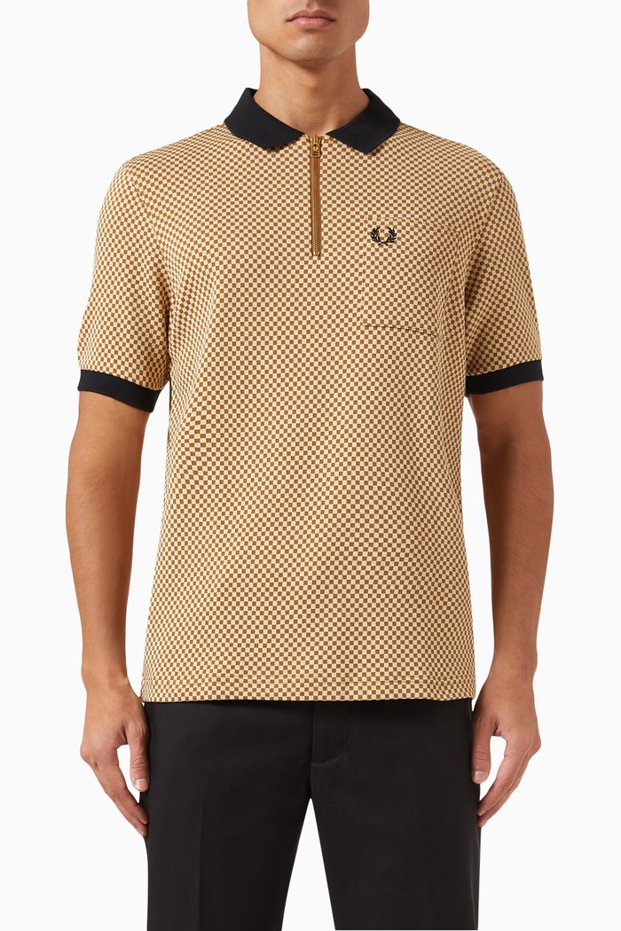 

Micro Chequerboard Polo Shirt in Cotton-piqué, Neutral