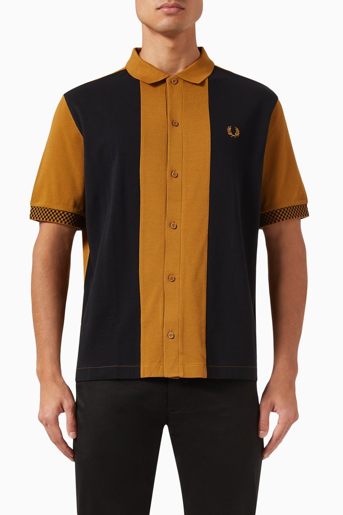 

Contrast-panel Buttoned Polo Shirt in Cotton-piqué, Brown