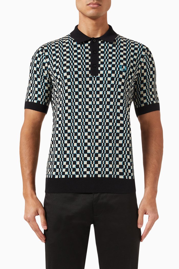 

Glitch Chequerboard Polo Shirt in Chenille-blend Knit, Multicolour