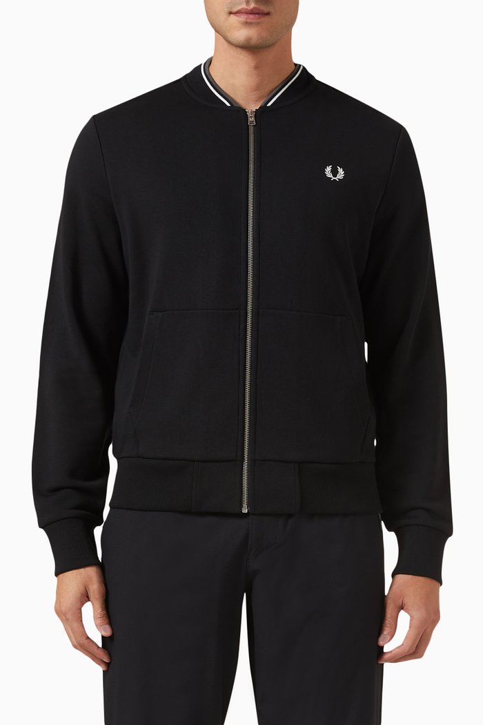 

Zip-up Sweatshirt in Loopback Cotton-blend, Black