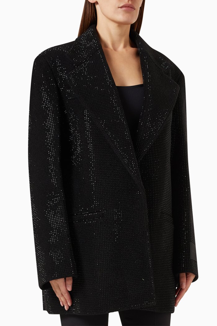 Oversized Boxy Jacket in Hotfix-crystals, Black