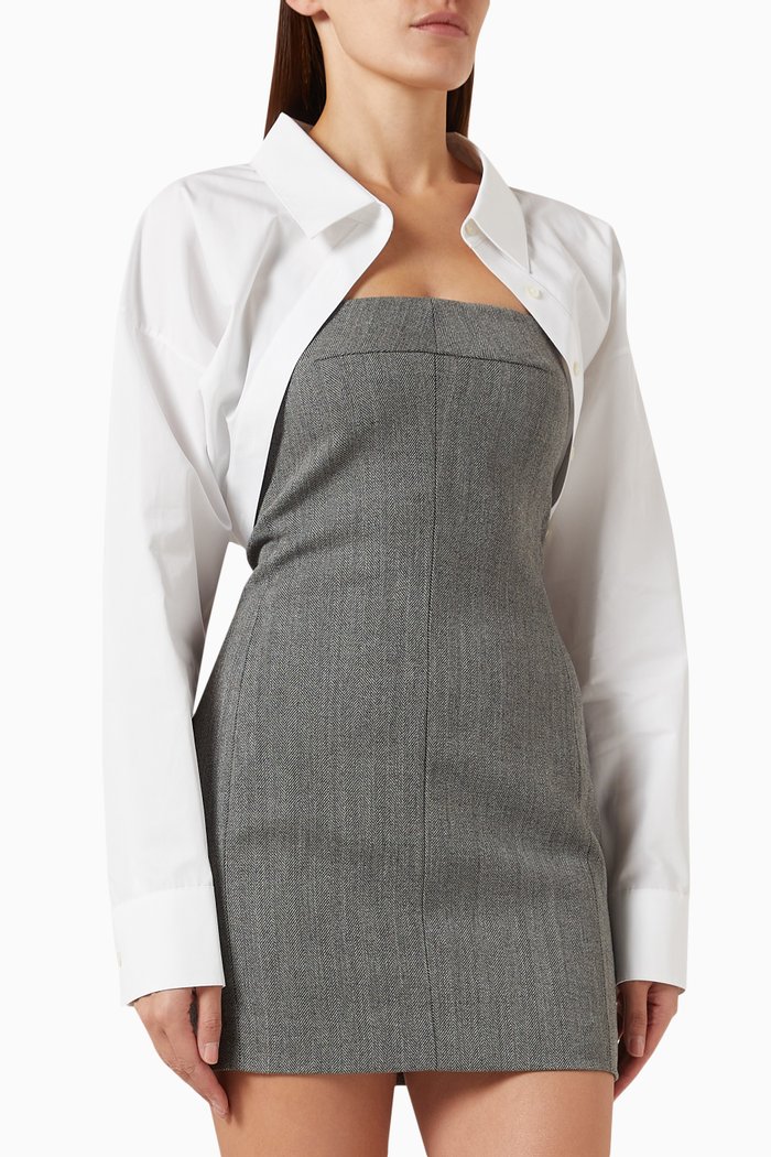 

Bolero Shirt Herringbone Mini Dress in Wool, Multicolour