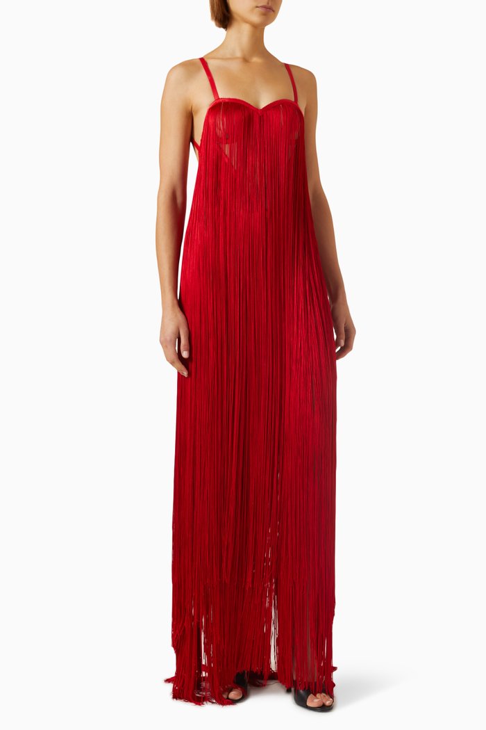 

Heart-shaped Bodice Fringe Dress, Red