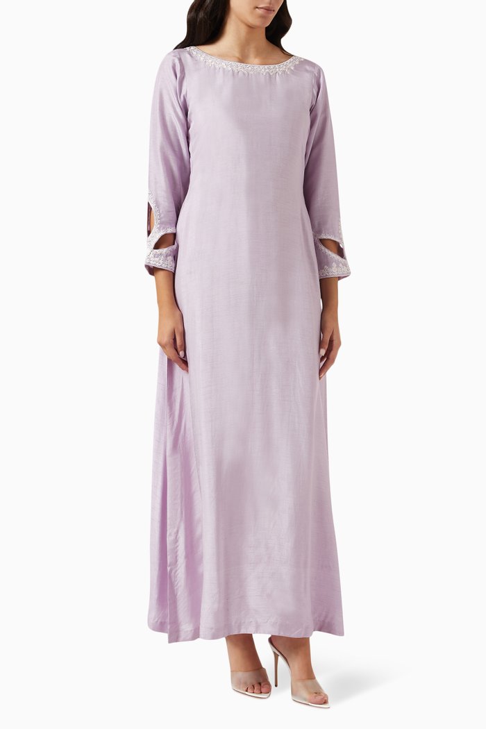 Cut-out Kaftan in Raw Silk, Purple
