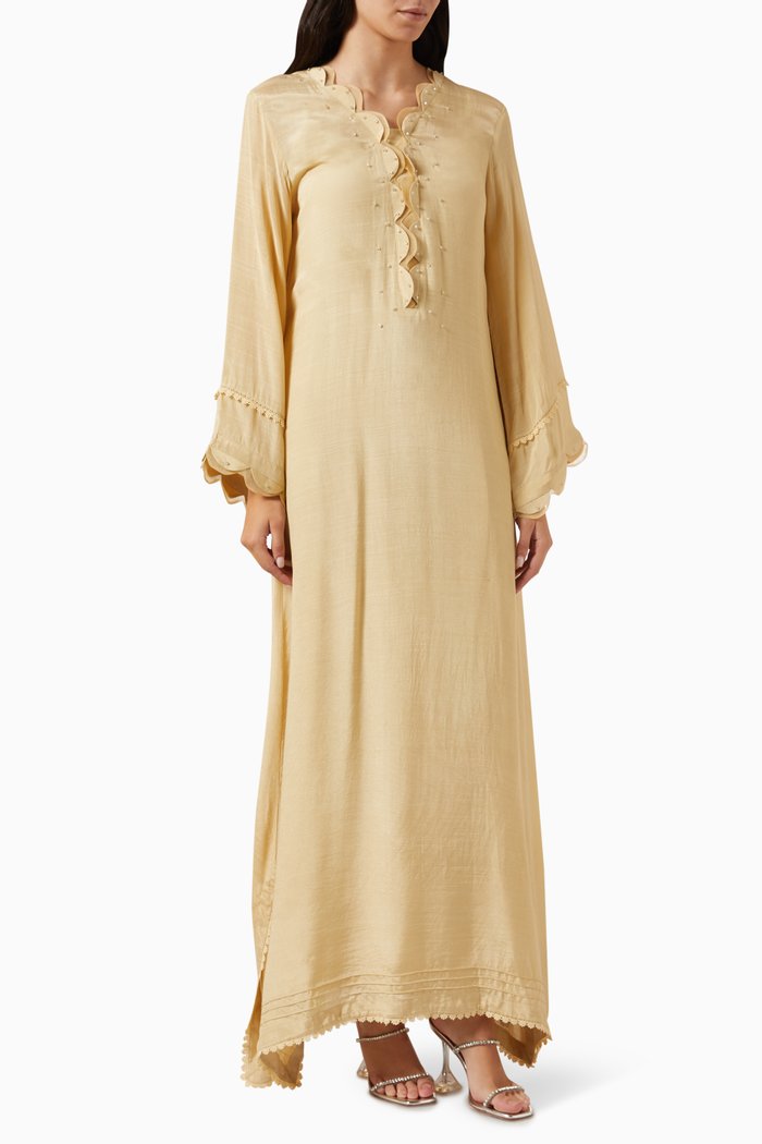 

Embellished Kaftan in Cotton Silk Blend, Neutral