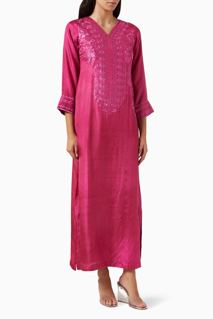 

Embroidered Kaftan in Silk, Pink