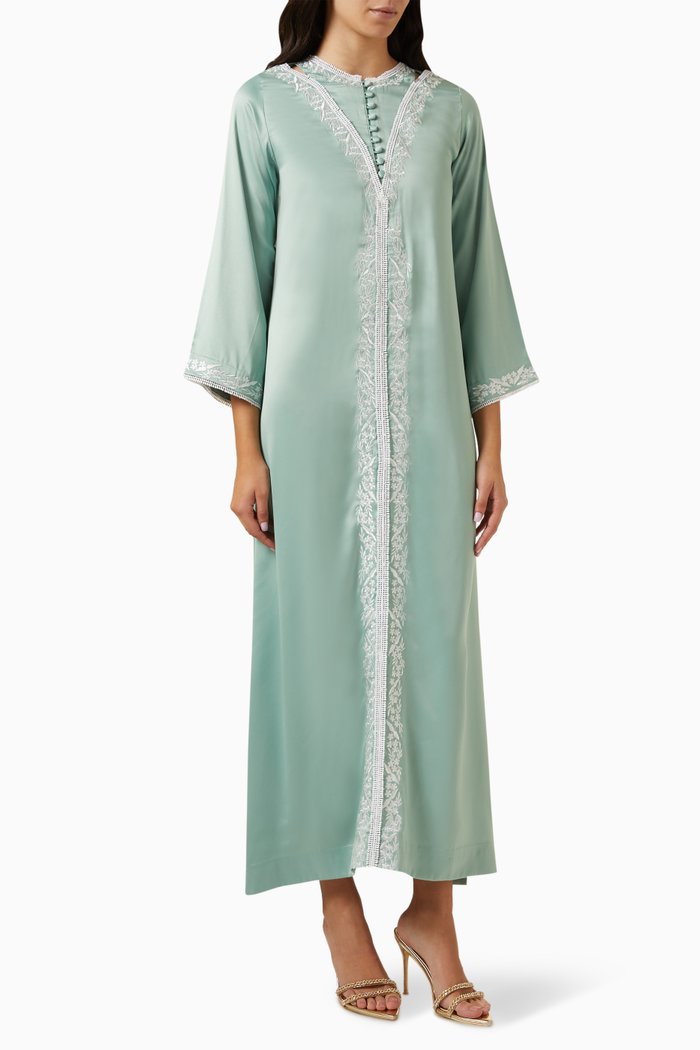 

Embellished Kaftan in Crêpe Satin, Green