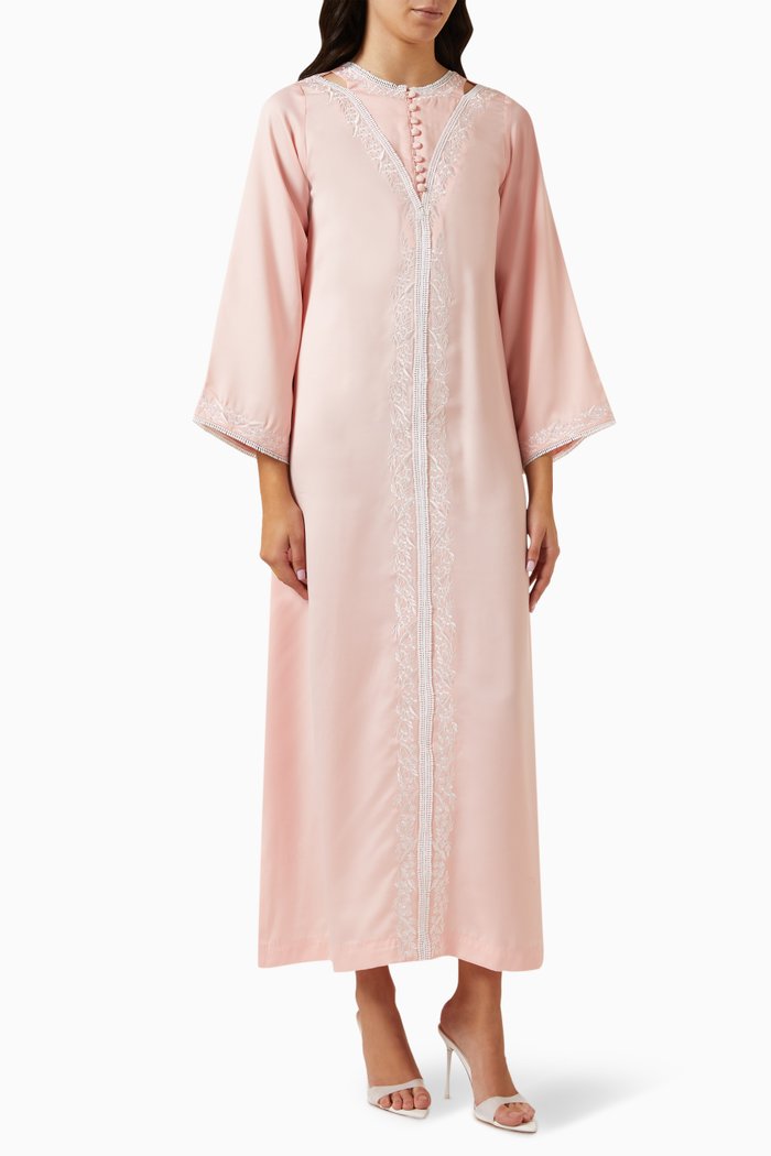 

Embellished Kaftan in Crêpe Satin, Pink