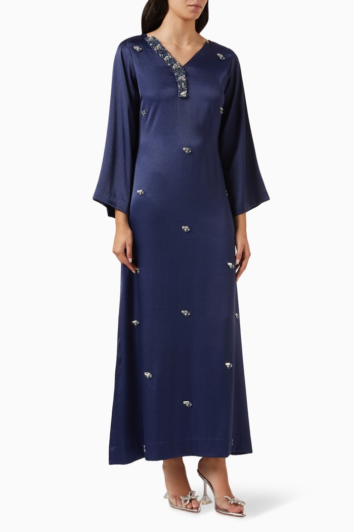 

Embellished Kaftan in Crepe Satin, Blue