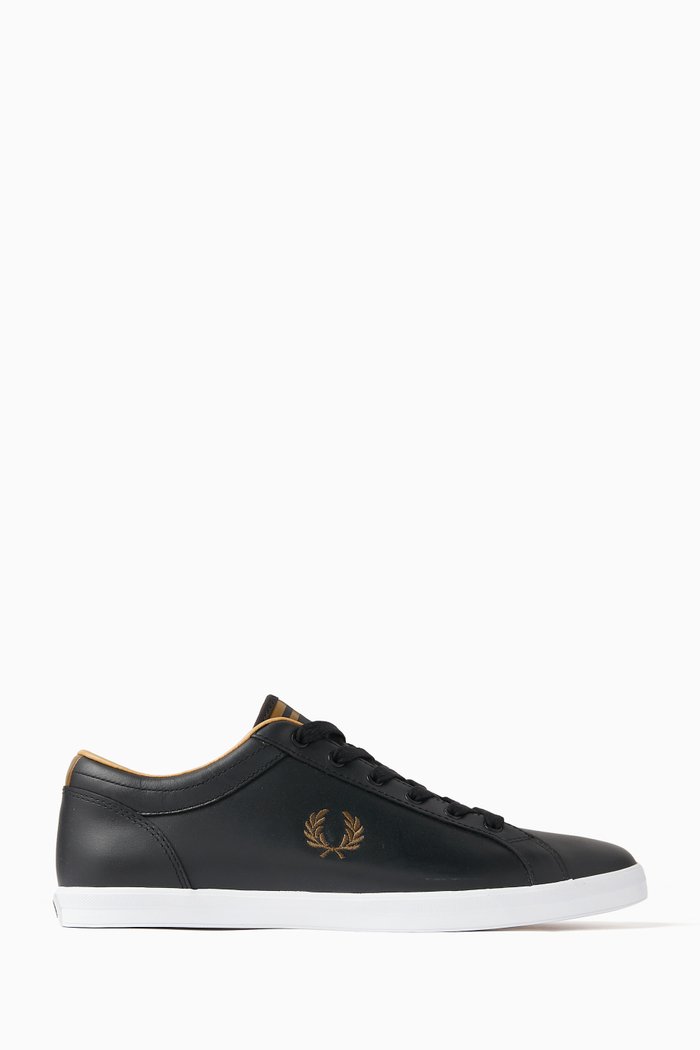 Baseline Logo Sneakers in Faux Leather, Black