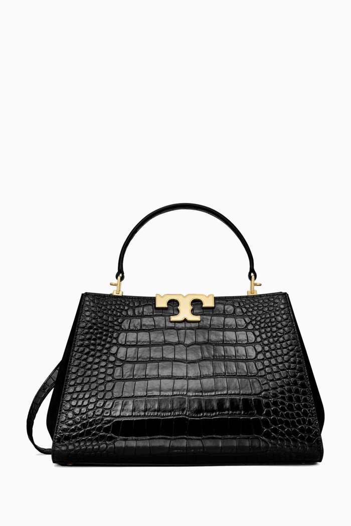 

Eleanor Satchel Bag in Croc-embossed Leather, Black