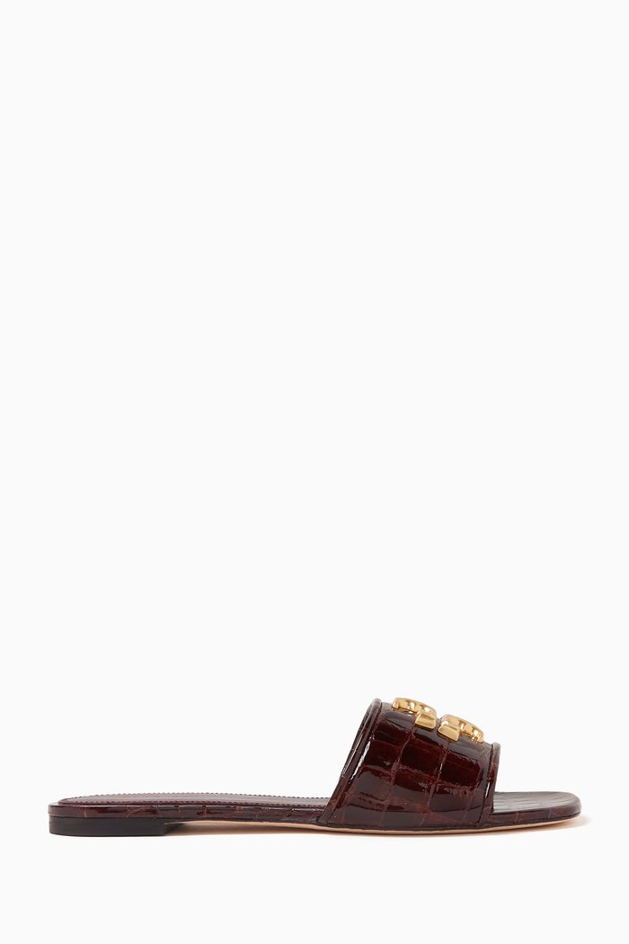 

Eleanor Slides in Croc-embossed Leather, Brown