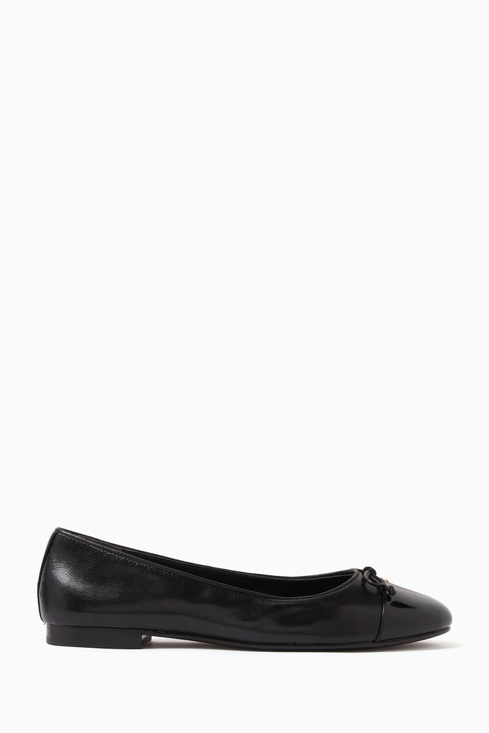 

Cap-toe Ballet Flats in Leather, Black