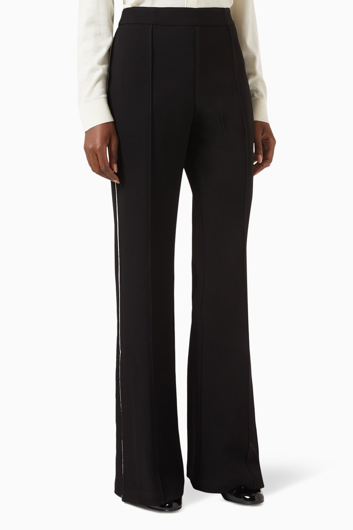 

Side-striped Flared Pants in Bonded Crepe, Black