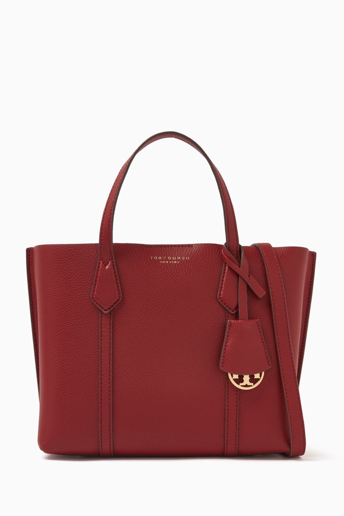 

Small Perry Triple-compartment Tote Bag in Pebbled Leather, Red