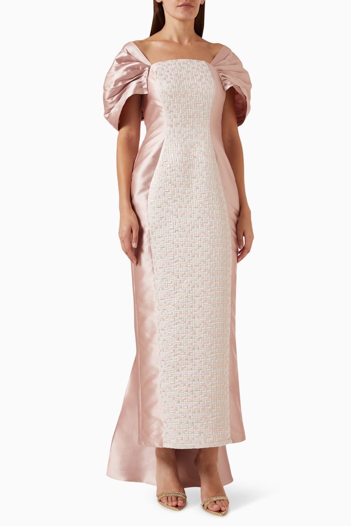 

Cape-sleeve Maxi Dress in Jacquard, Pink