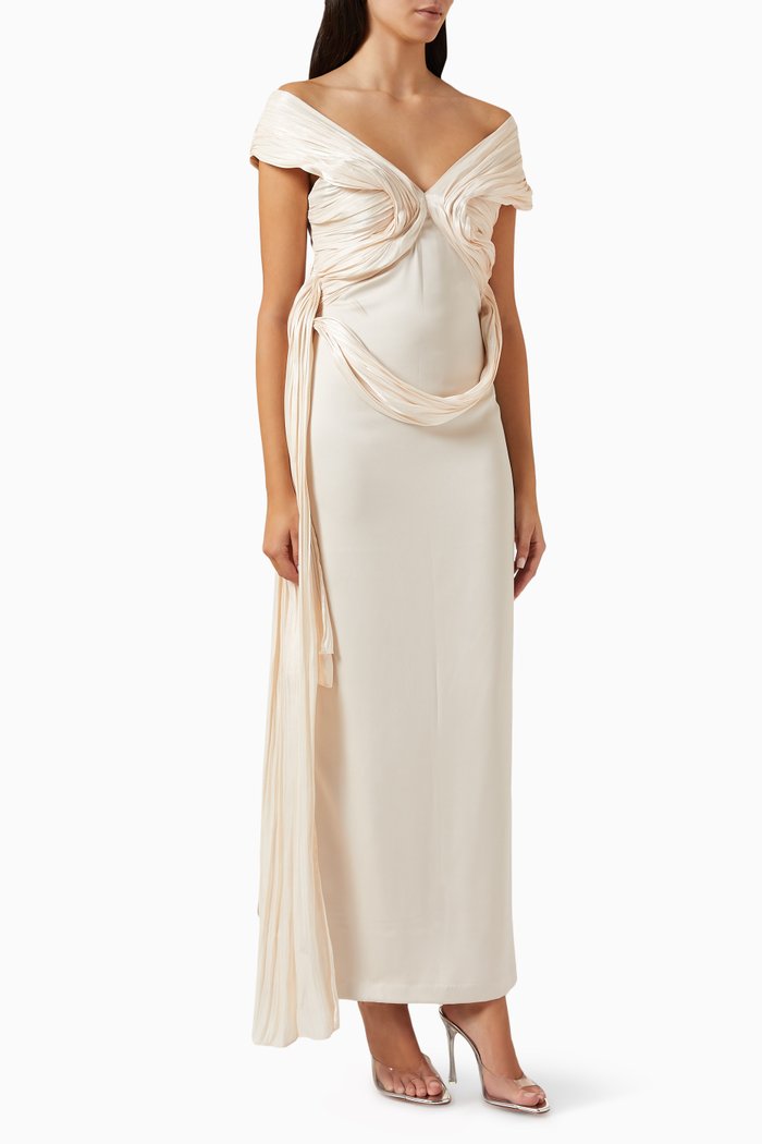 

Crystal-embellished Dress in Stretch-satin, Neutral