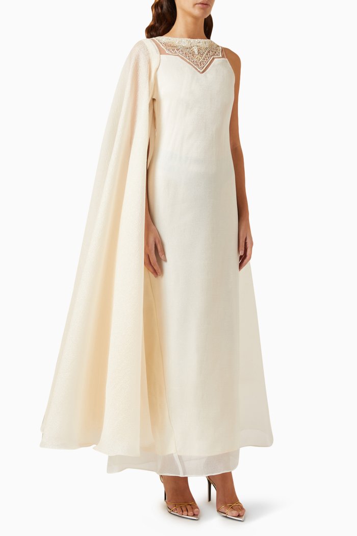 

Embellished One-sleeve Dress in Organza, Neutral