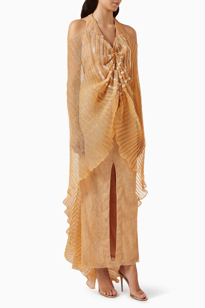 Butterfly-sleeve Dress in Shimmer-tulle, Gold