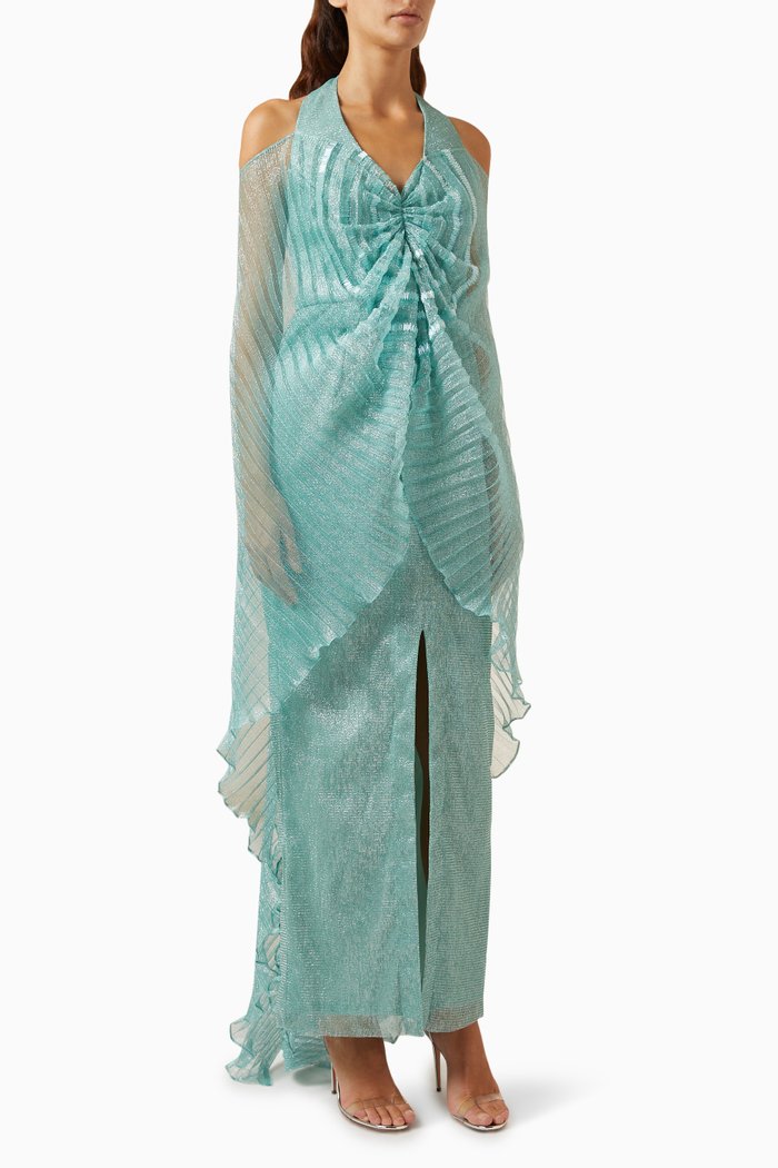 Butterfly-sleeve Dress in Shimmer-tulle, Green