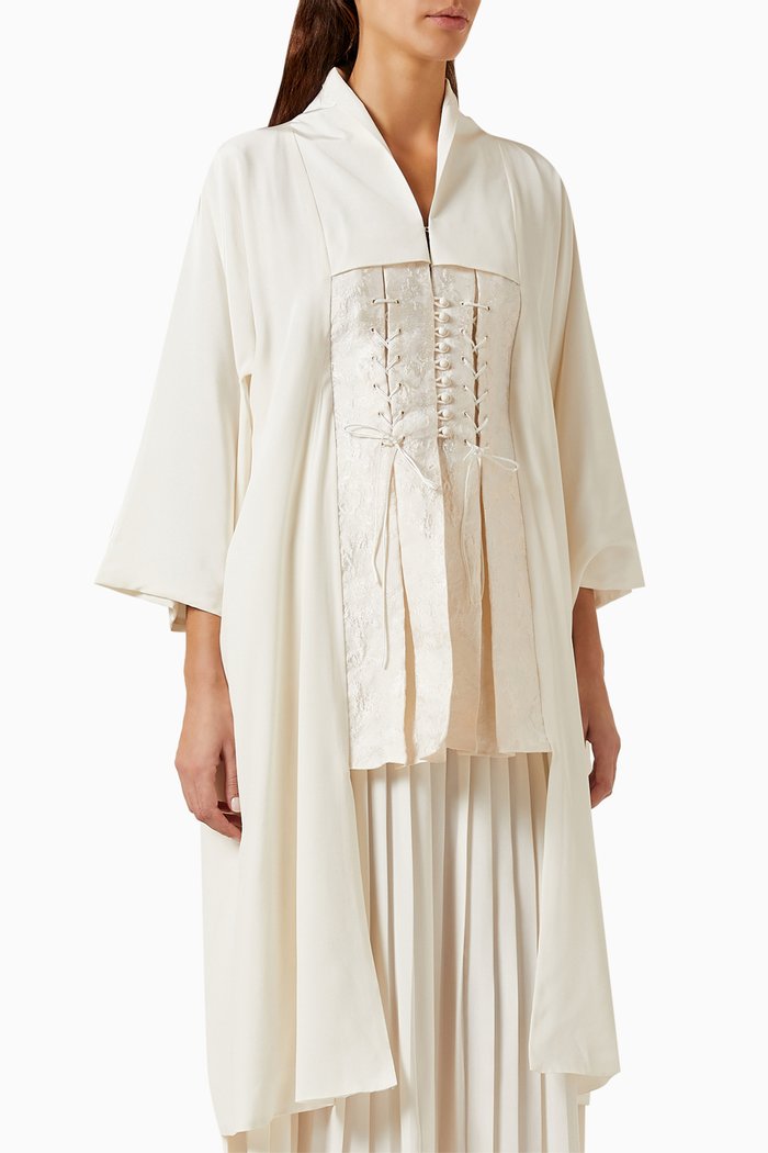 

Lace-up Kimono Top in Silk-jacquard, White