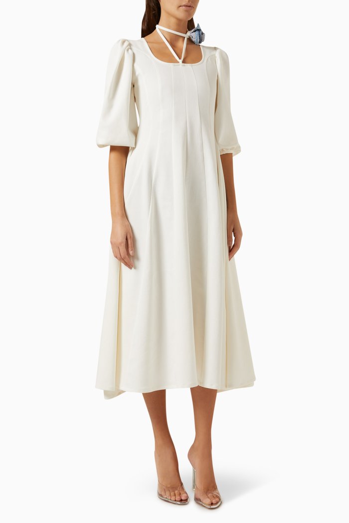 

Full Circle Midi Dress in Cotton, White