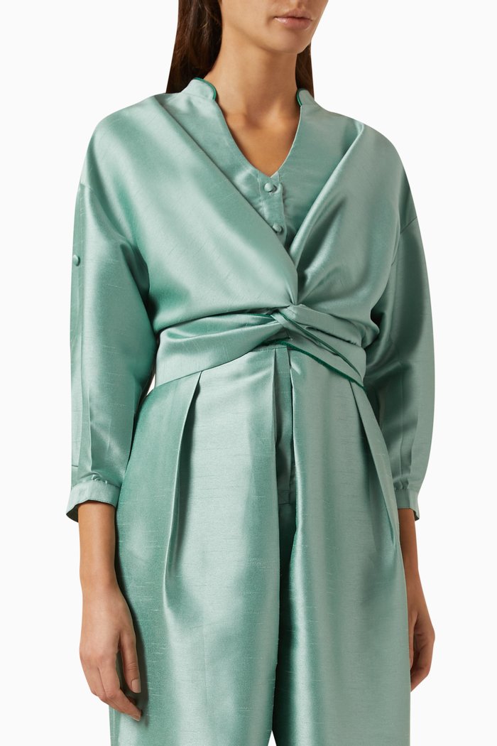 

Twist Cropped Shirt in Silk, Green